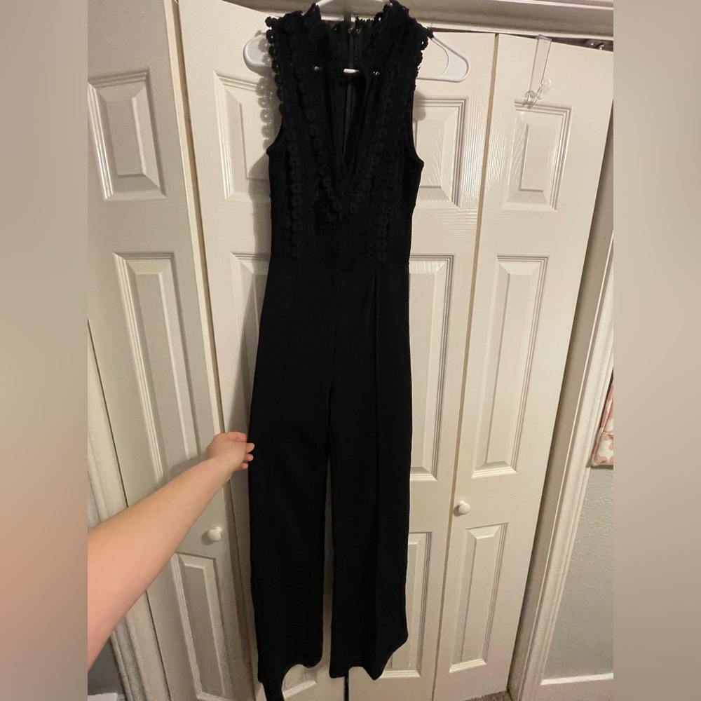 Black flower and lace jumpsuit